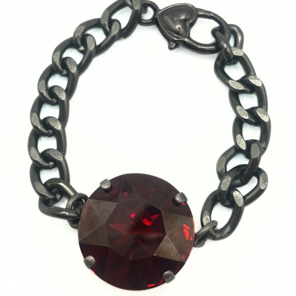 Handcrafted Large Siam Red Swarovski Crystal Chunky Chain Bracelet - Luxury Look - Picture 2 of 9